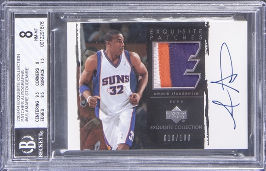 2003-04 UD "Exquisite Collection" Patches Autographs #AS Amare Stoudemire Signed Patch Card (#019/100) - BGS NM-MT 8/BGS 10